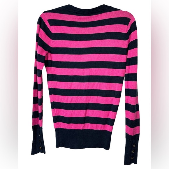 Vineyard Vines S Striped V-Neck Preppy CASHMERE Blend Pink Navy Henley Sweater - Picture 11 of 12